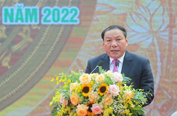 Bộ trưởng Nguyễn Văn Hùng phát biểu tại Lễ triển khai công tác năm 2022 ngành VHTTDL (Ảnh: Nam Nguyễn)